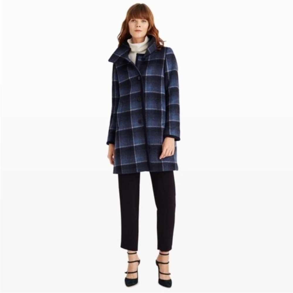 Club Monaco Italian Wool Blue Plaid Coat - Picture 2 of 6